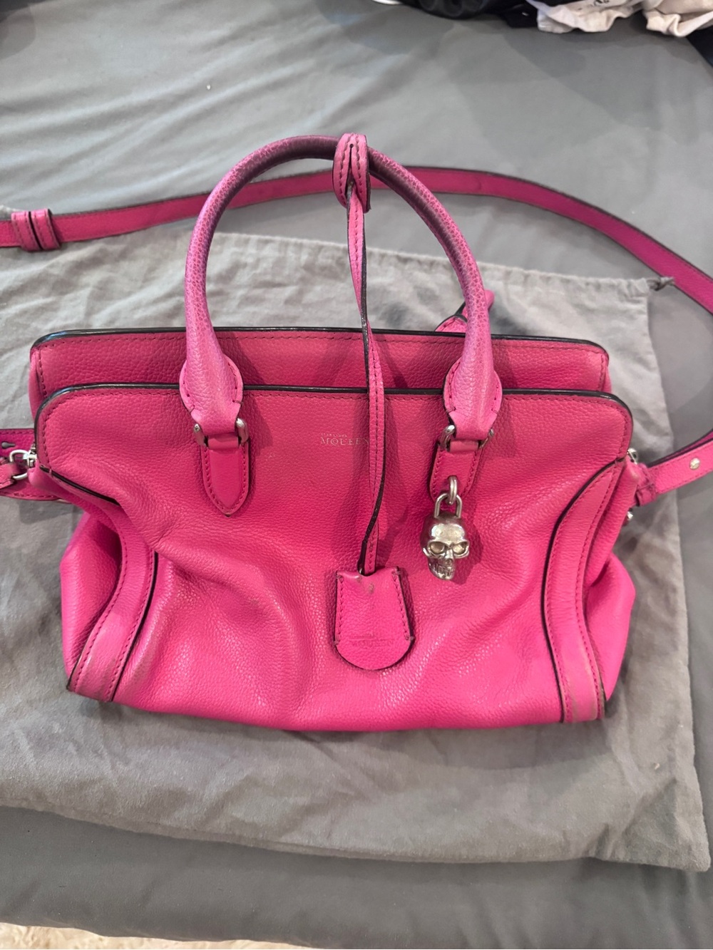 Alexander McQueen Hot Pink Leather Tote with Skull Charm